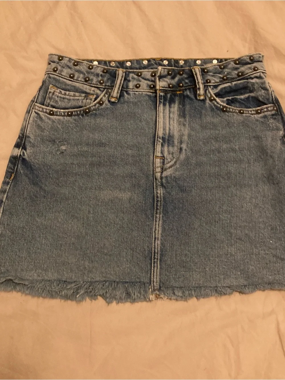 All Saints Studded Blue Denim Mini Skirt size US 0